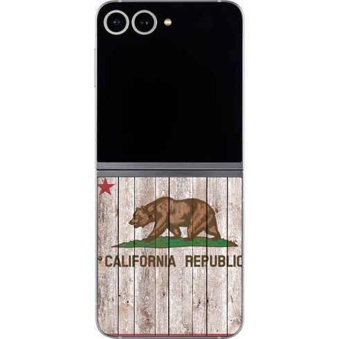 California Flag Dark Wood Galaxy Z Flip6 Skin